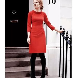 Boden Zoe Red Pepper Ponte Knit Funnel Cowl Mock Neck Sheath Dress Womens 8L